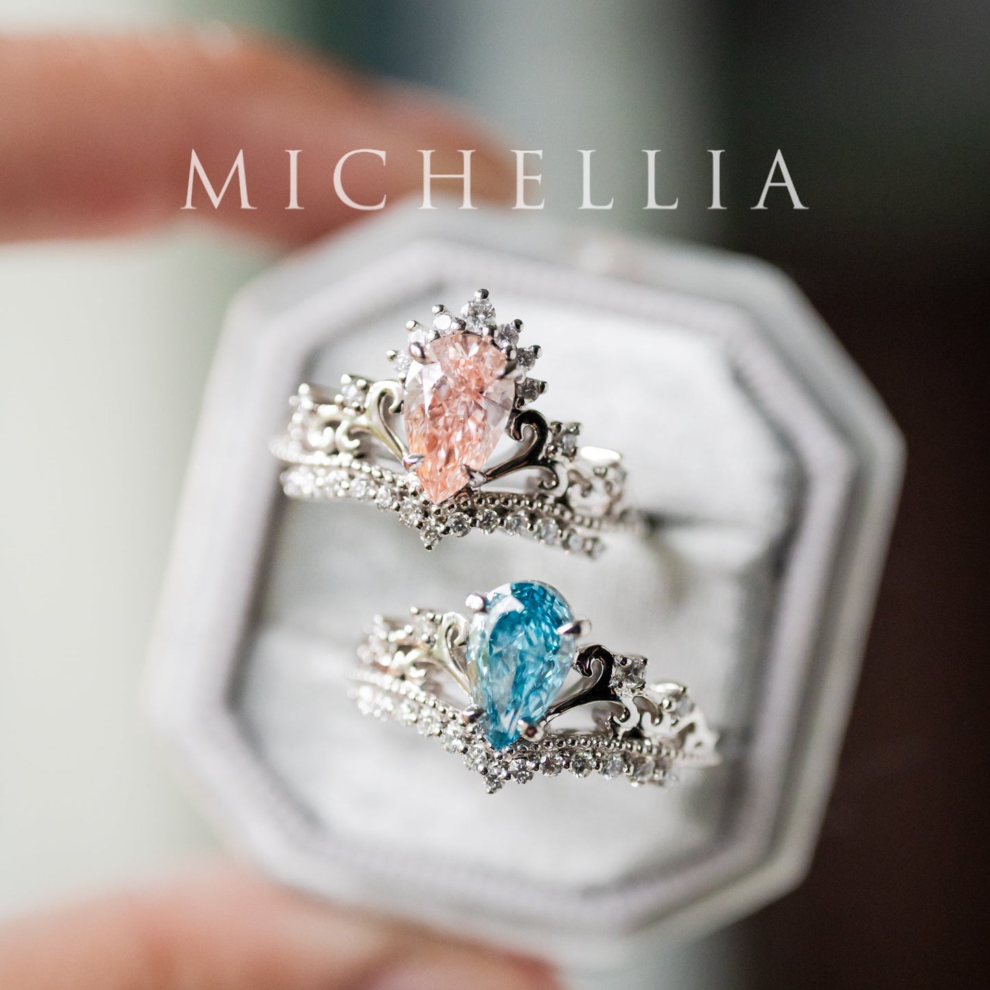 [Francesca] IGI Certified French Blue Diamond Pear Cut Platinum Engagement Ring, One of A Kind & Ready-to-Ship