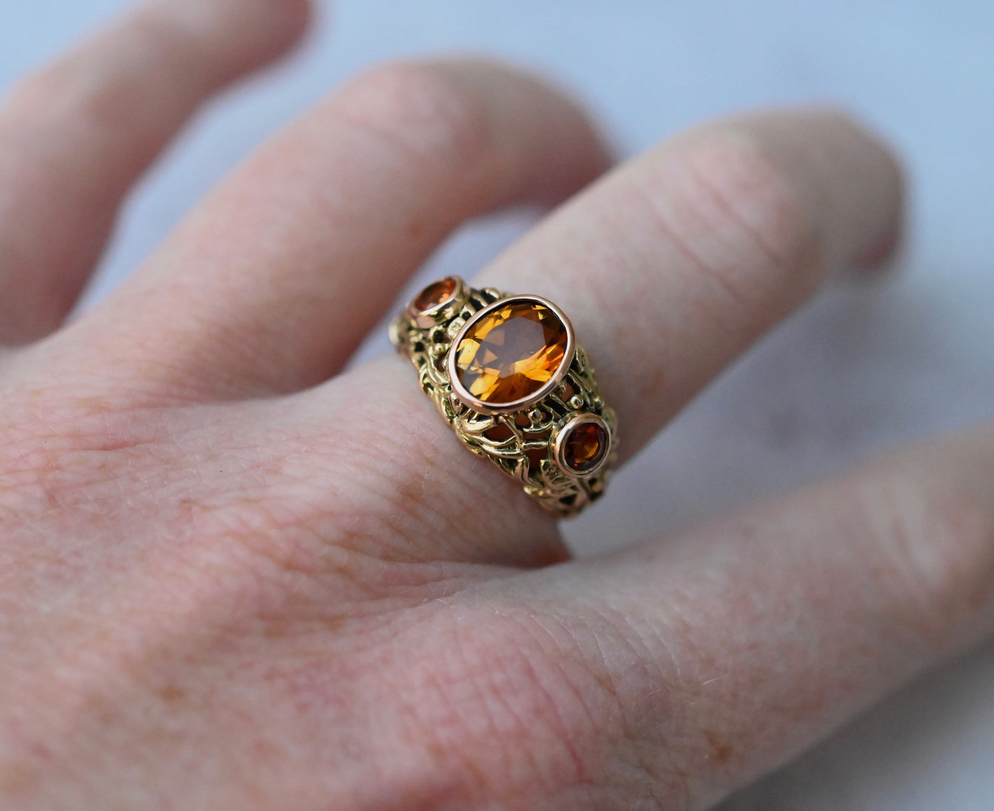 14k Gold Domed Floral Gemstone Ring Setting - Made To Order