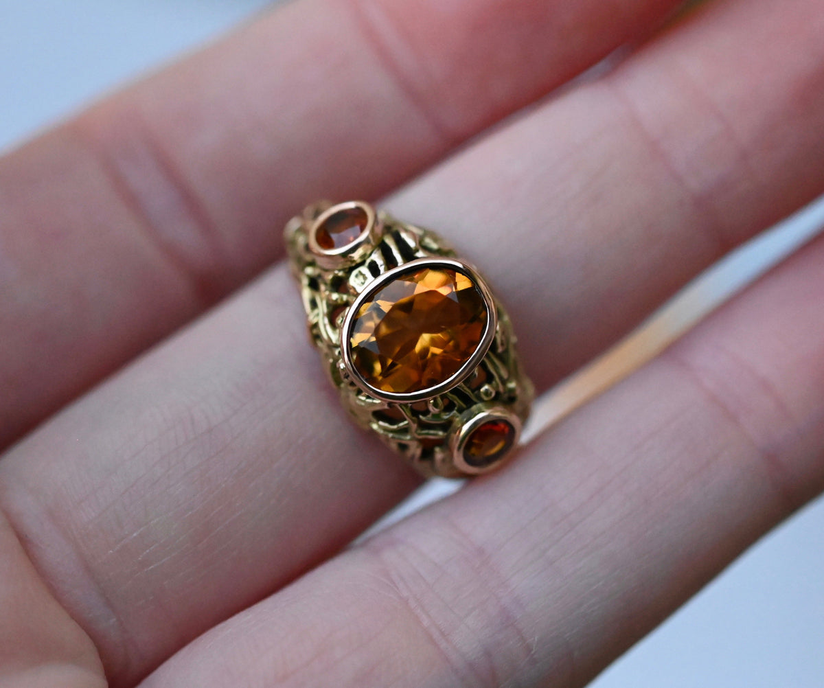 14k Gold Domed Floral Gemstone Ring Setting - Made To Order