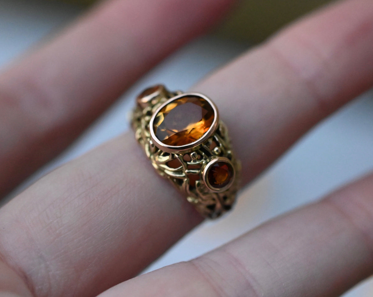 14k Gold Domed Floral Gemstone Ring Setting - Made To Order