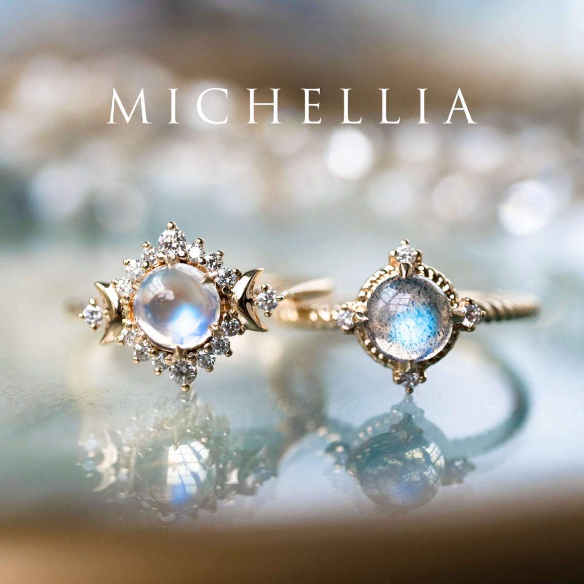 [Selene] Moon Goddess Engagement Ring in Moonstone