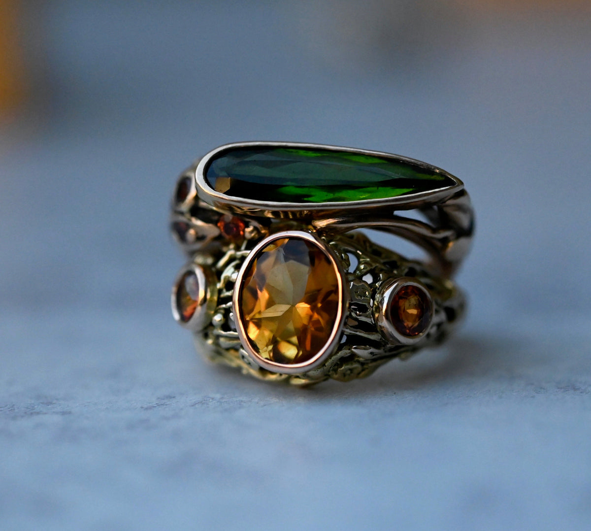 14k Gold Domed Floral Gemstone Ring Setting - Made To Order