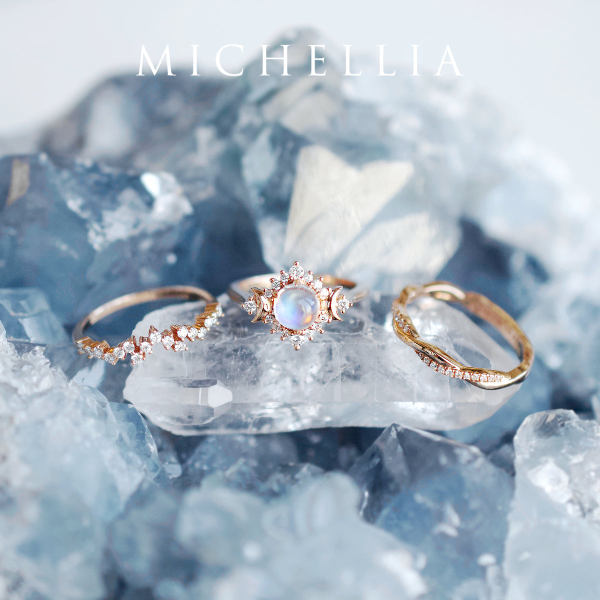 [Selene] Moon Goddess Engagement Ring in Moonstone
