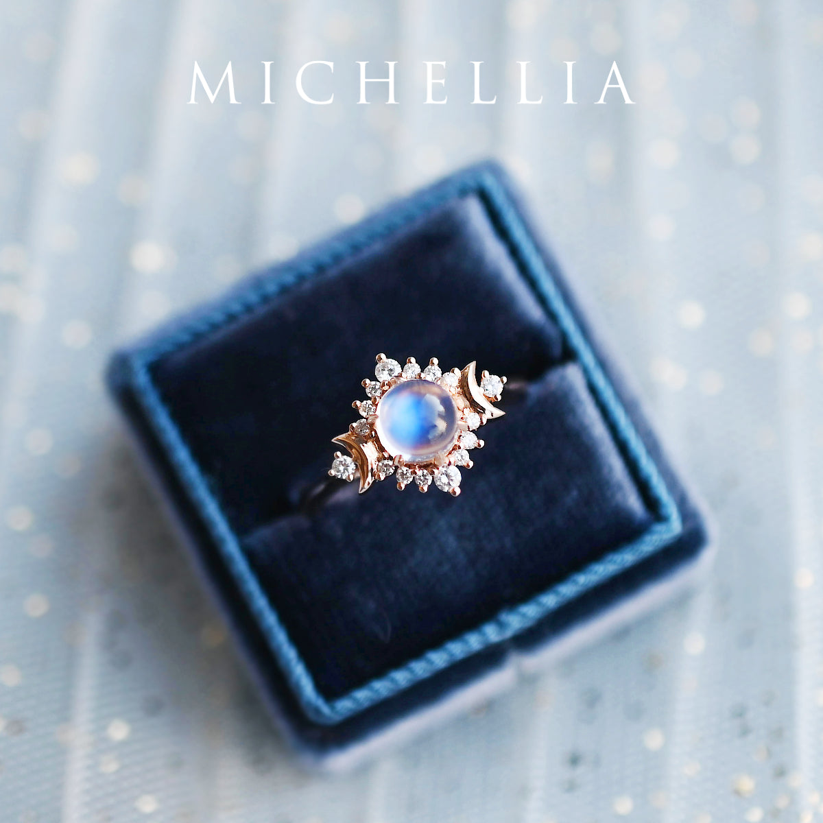 [Selene] Moon Goddess Engagement Ring in Moonstone