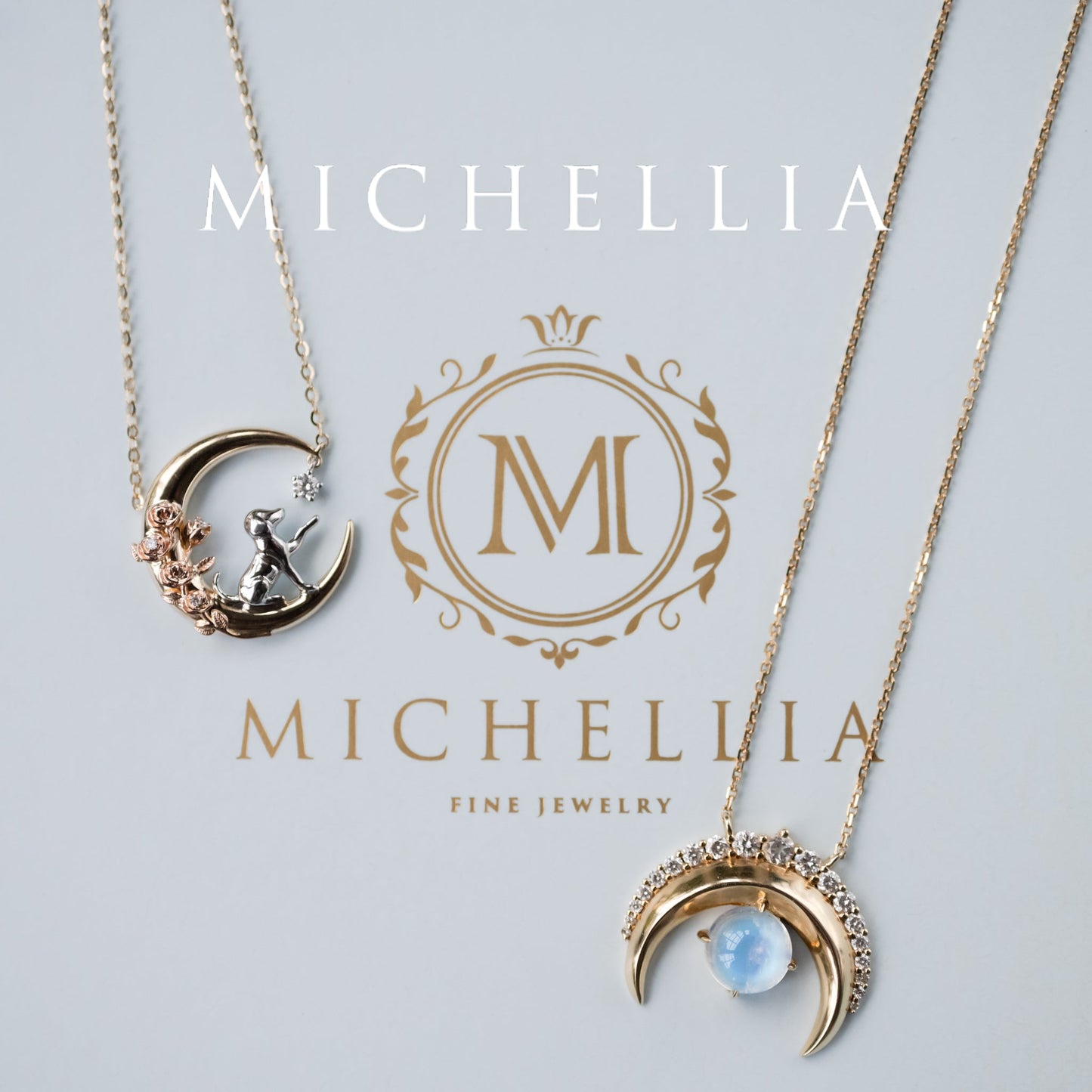 [Serena] Sailor Moon Inspired Moonstone Diamond Necklace in Solid 14K Yellow Gold  - One of A Kind & Ready-to-Ship