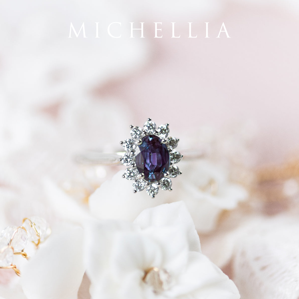 [Julianne] Vintage Bloom Oval Cut Ring in Lab Alexandrite