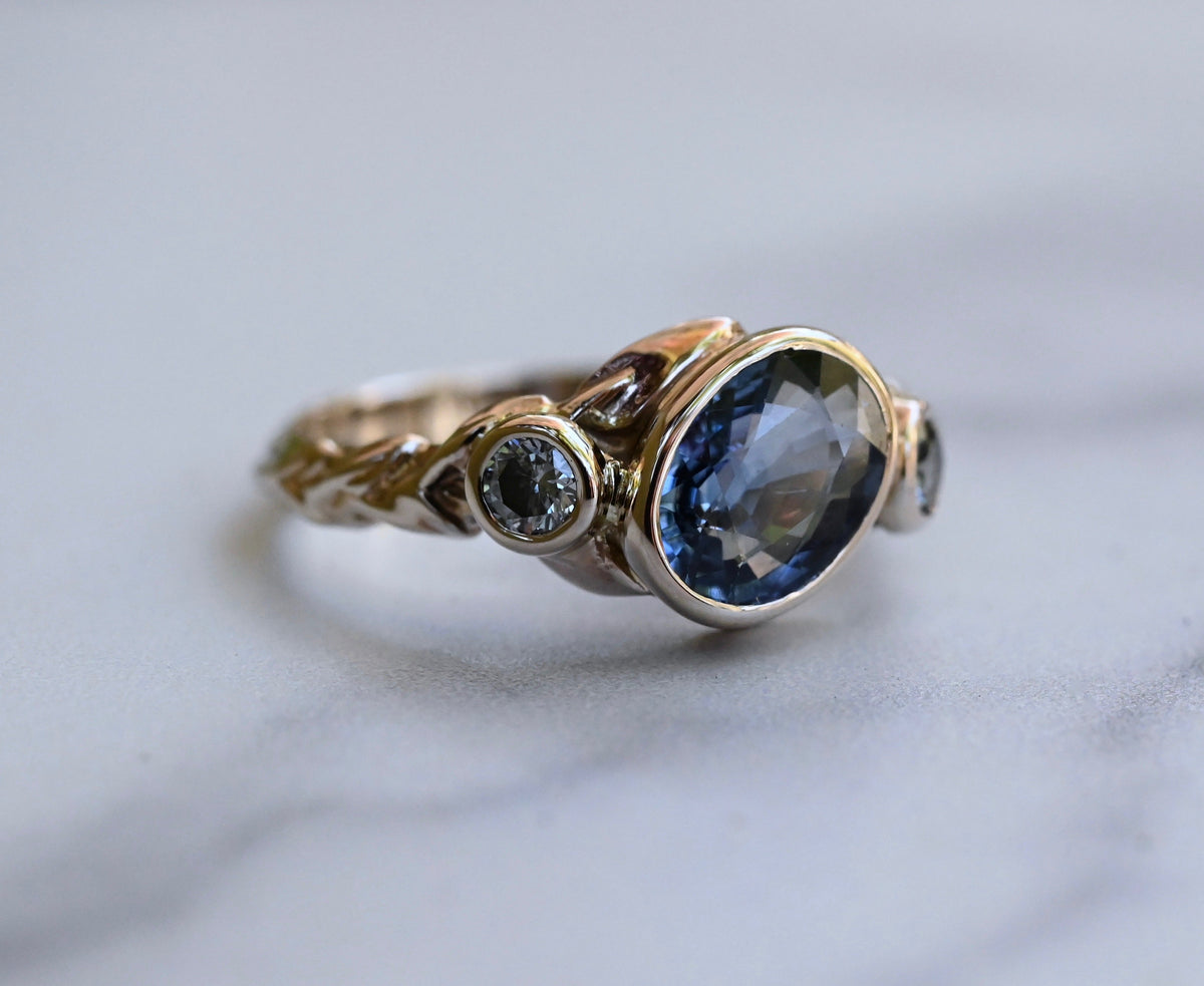 Cascading Leaf 14k Gold Ring Setting - Made To Order