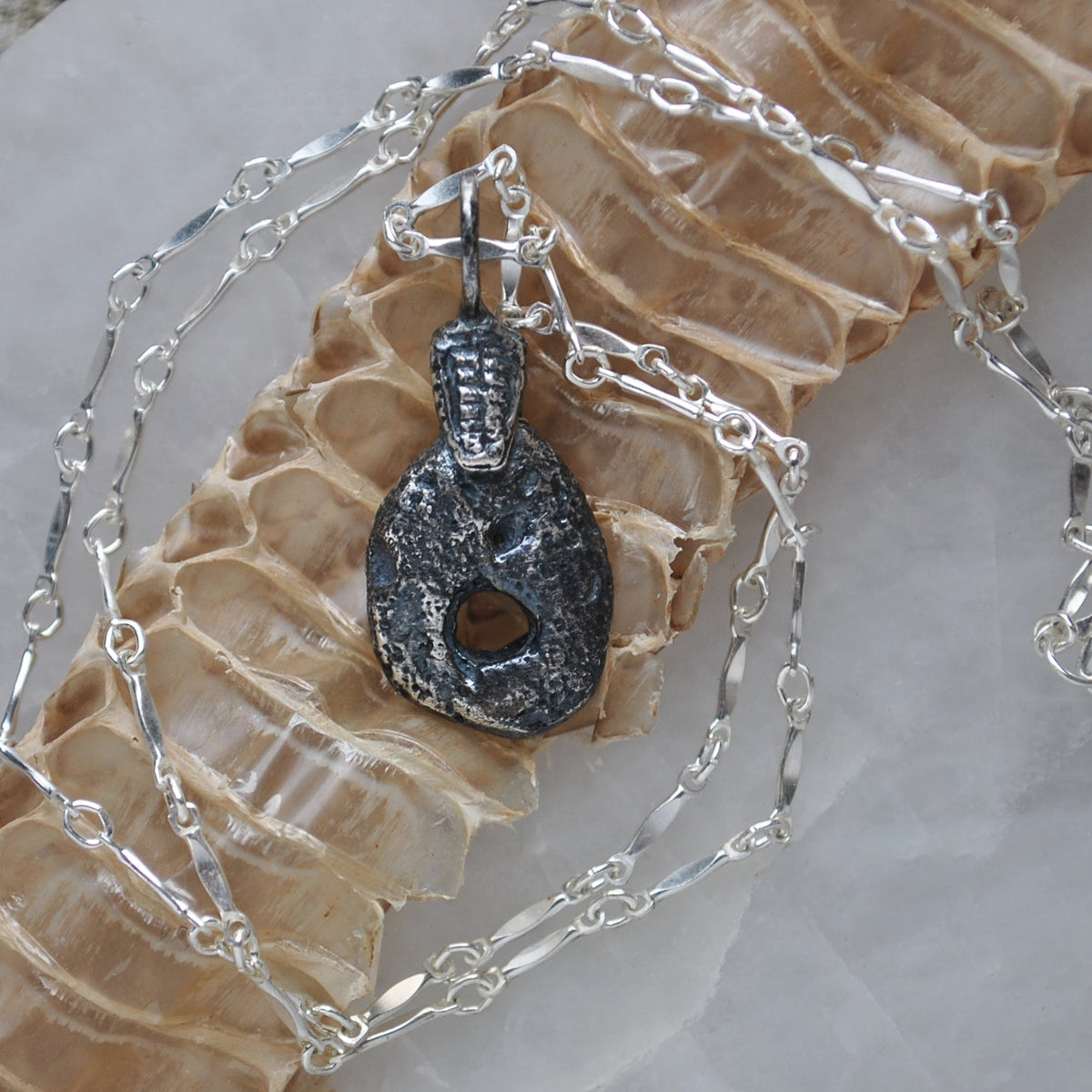 Serpent's Hag Stone, FOREST hag stone, Necklace