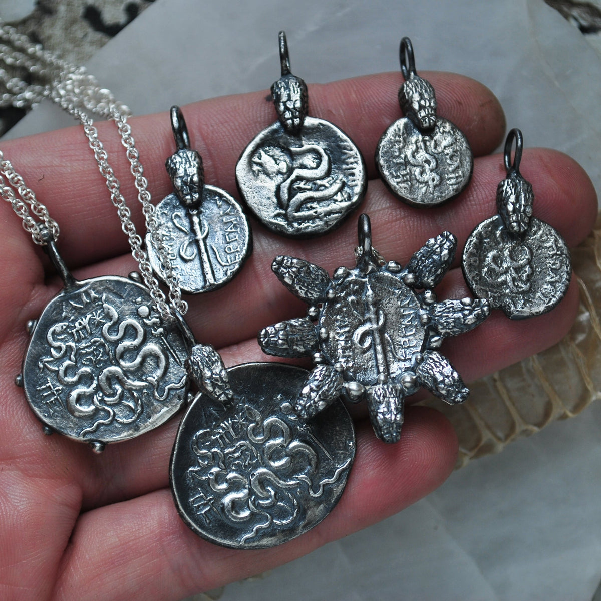 Ancient Geek Coin, CHARM, Snake Esklepios and Temple coin