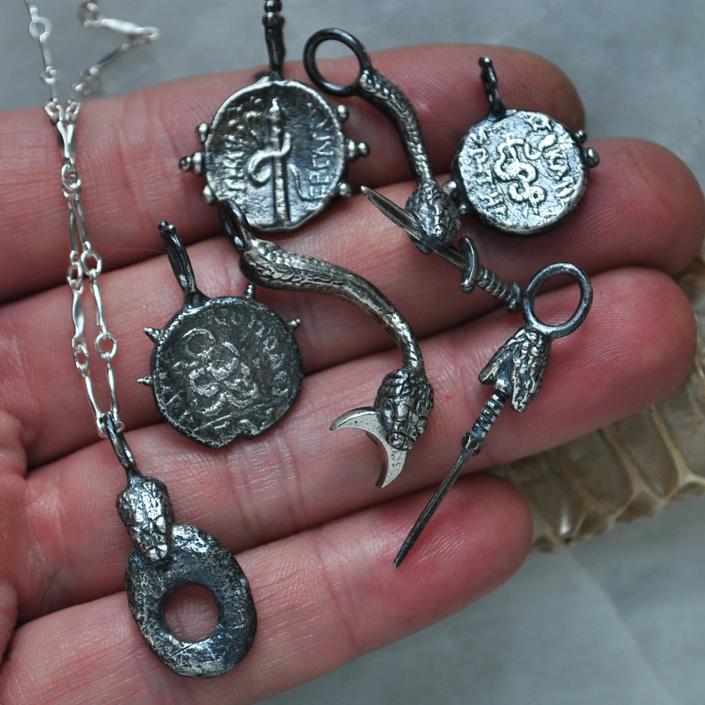 Snake Charm, PAIR, Snake Esklepios and Temple coin and Baring the Dagger