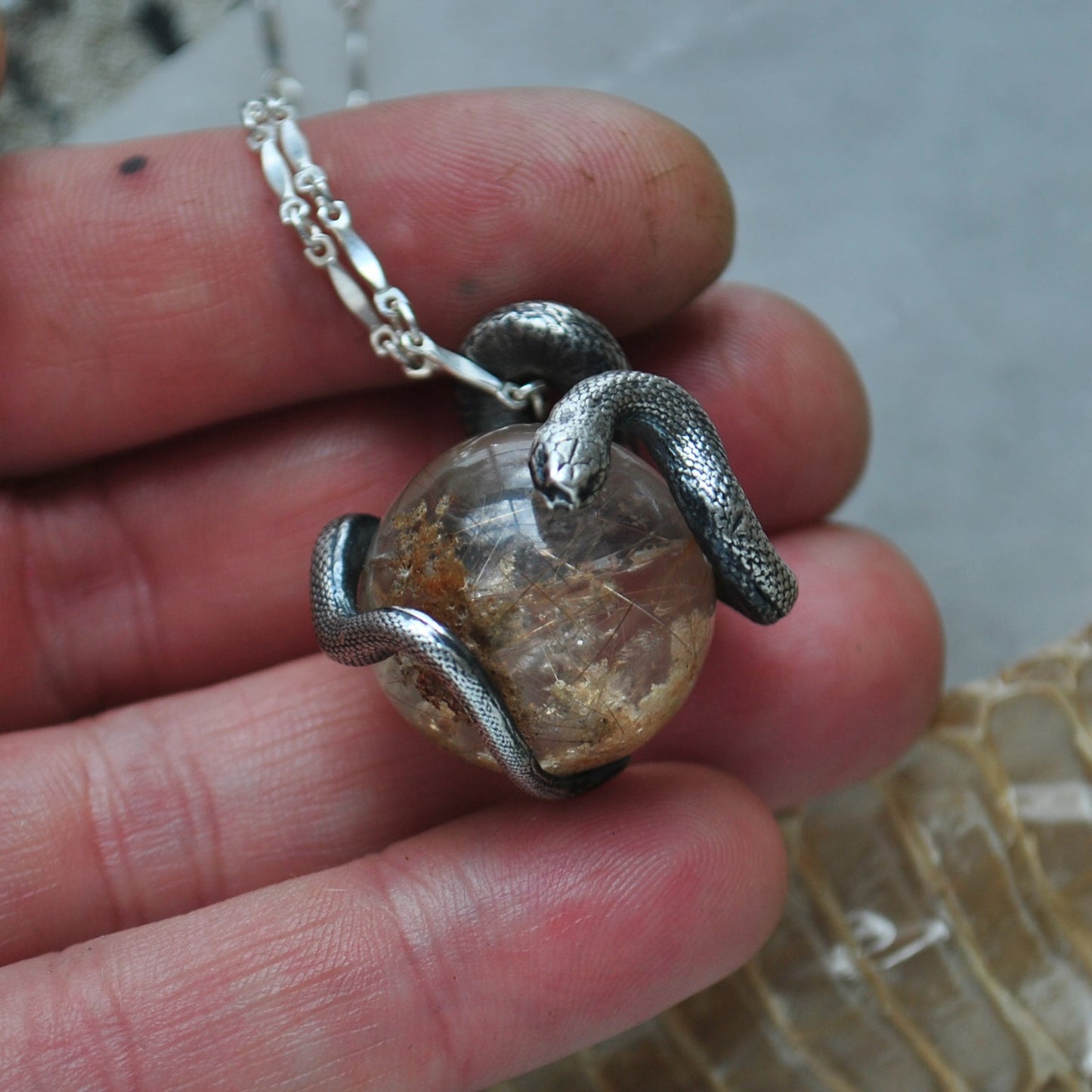 Snake Guardian - Garden Quartz with Rutile Orb