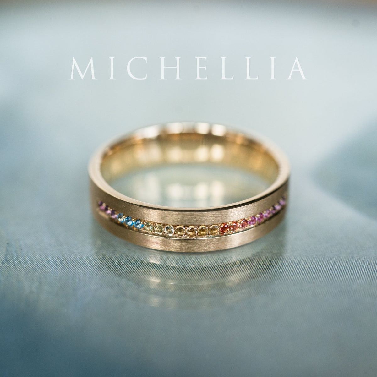 [Helios] God of Light Rainbow Sapphire & Gemstone Channel Set Wedding Band with sapphires, topaz, amethyst & peridot, 14K Yellow Gold - Ready-to-Ship & One-of-A-Kind