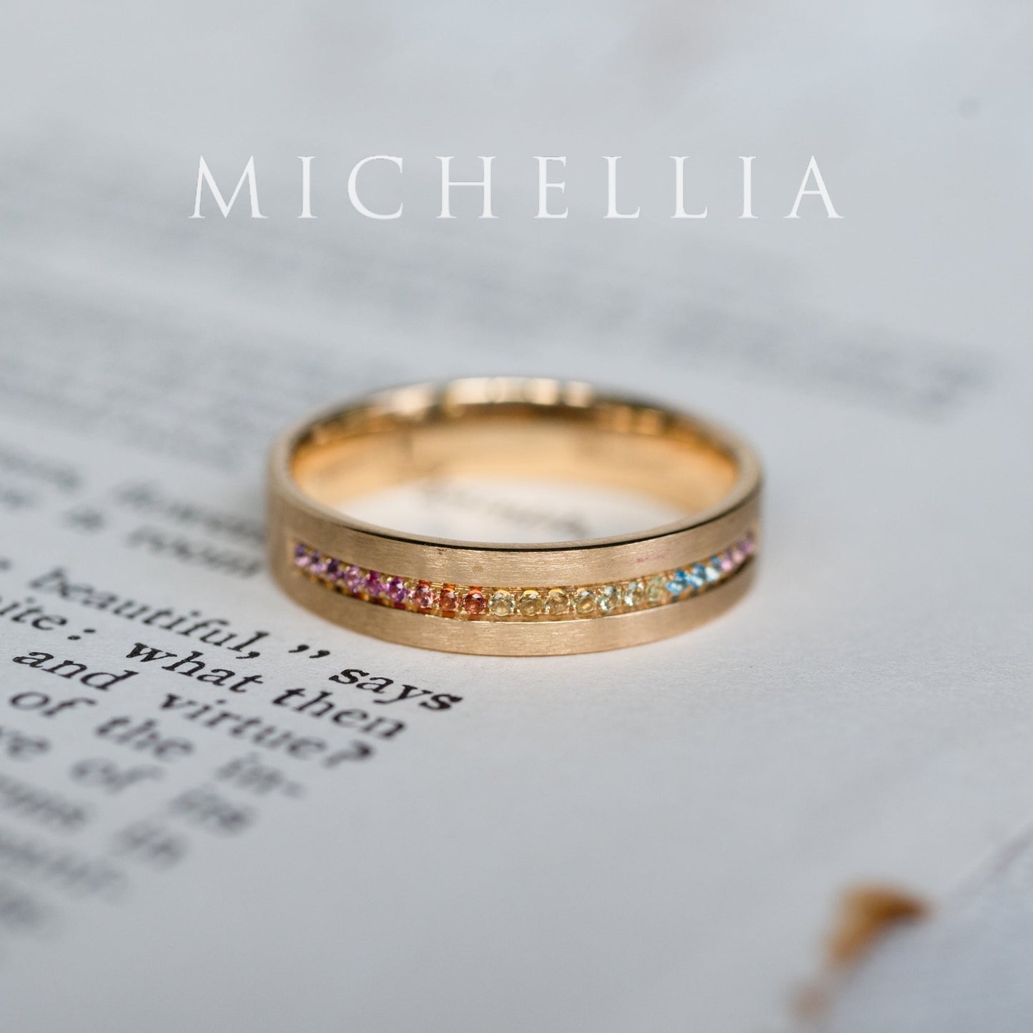 [Helios] God of Light Rainbow Sapphire & Gemstone Channel Set Wedding Band with sapphires, topaz, amethyst & peridot, 14K Yellow Gold - Ready-to-Ship & One-of-A-Kind