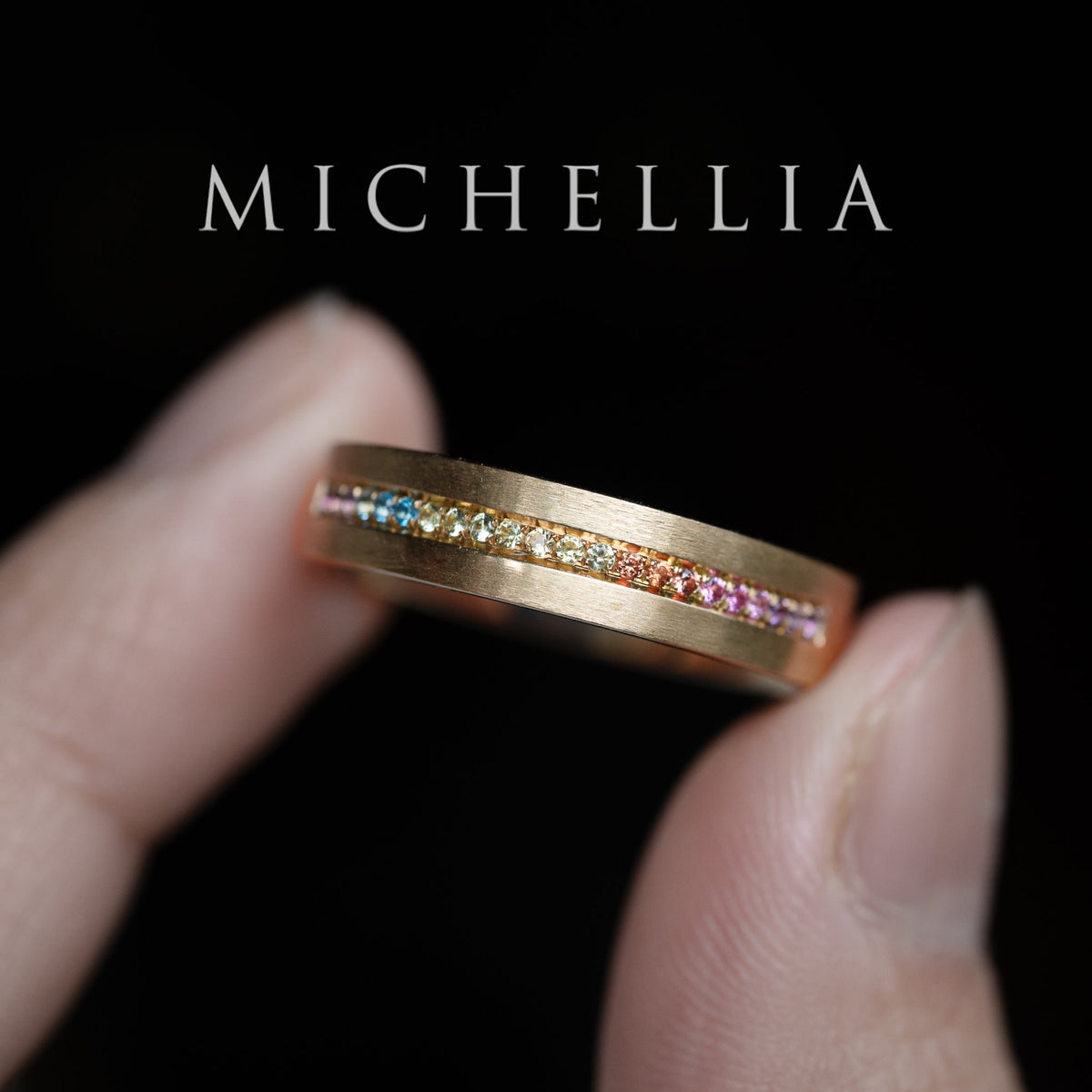 [Helios] God of Light Rainbow Sapphire & Gemstone Channel Set Wedding Band with sapphires, topaz, amethyst & peridot, 14K Yellow Gold - Ready-to-Ship & One-of-A-Kind