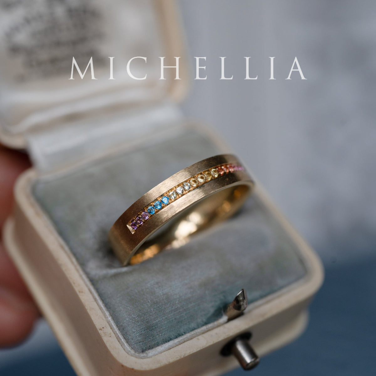 [Helios] God of Light Rainbow Sapphire & Gemstone Channel Set Wedding Band with sapphires, topaz, amethyst & peridot, 14K Yellow Gold - Ready-to-Ship & One-of-A-Kind