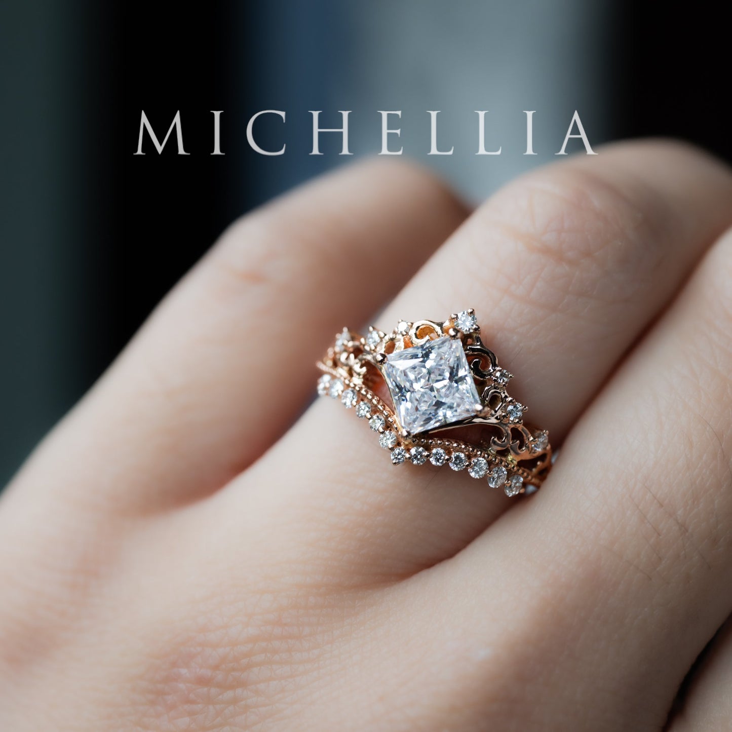 [Florentina] Vintage Crown Princess Cut Moissanite/Diamond Engagement Ring, One-of-A-Kind & Ready-to-Ship