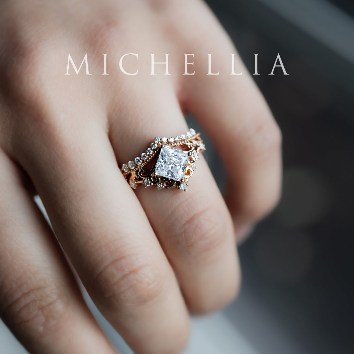 [Florentina] Vintage Crown Princess Cut Moissanite/Diamond Engagement Ring, One-of-A-Kind & Ready-to-Ship