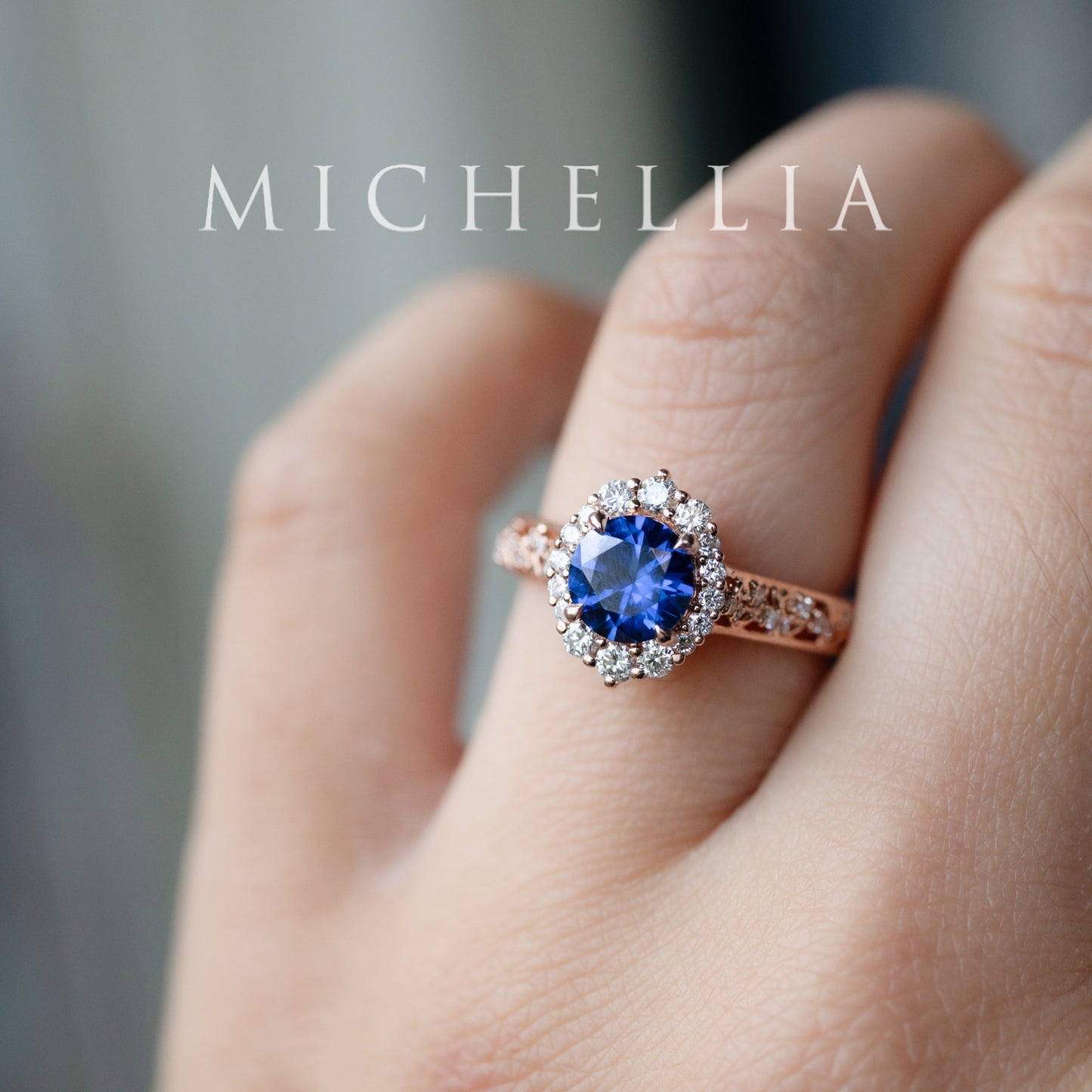 [Ophelia] Royal Blue Sapphire Engagement Ring, 14K Rose Gold - One of A Kind & Ready-to-Ship