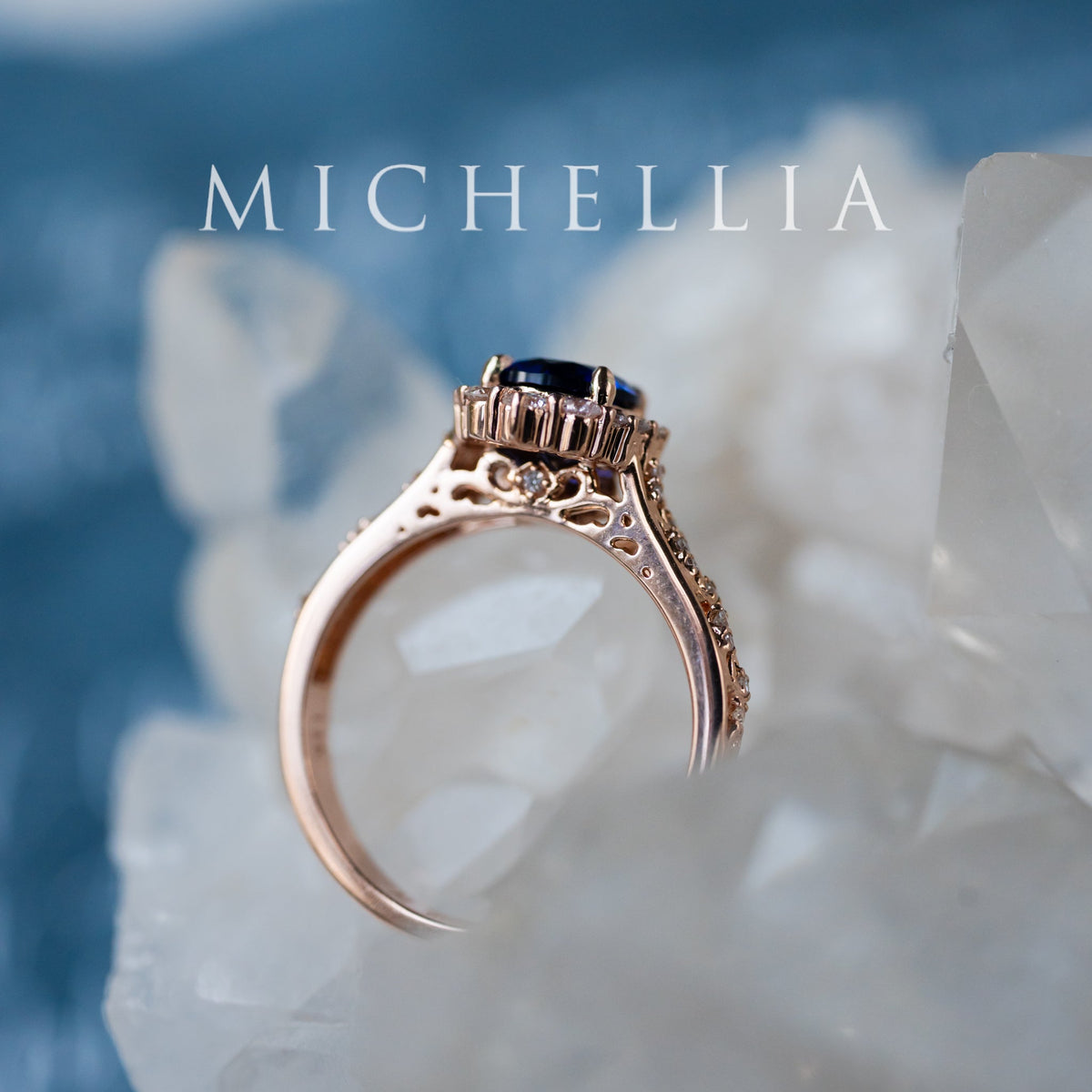 [Ophelia] Royal Blue Sapphire Engagement Ring, 14K Rose Gold - One of A Kind & Ready-to-Ship