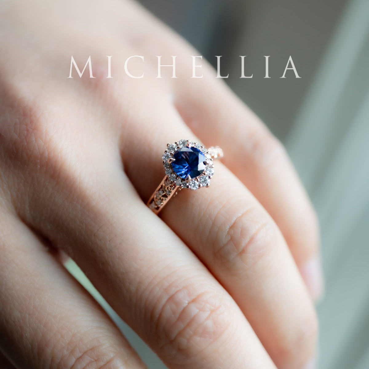 [Ophelia] Royal Blue Sapphire Engagement Ring, 14K Rose Gold - One of A Kind & Ready-to-Ship
