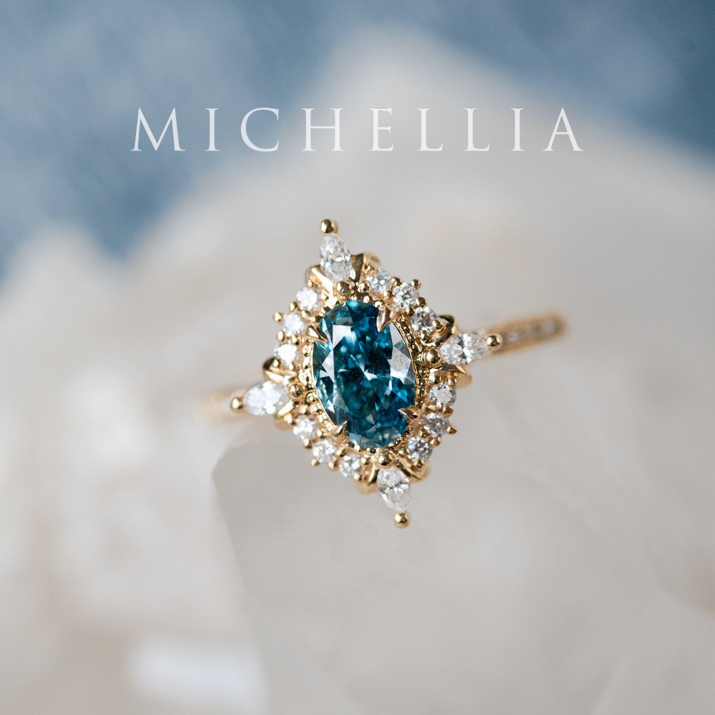 [Alessandra] IGI-Certified Teal Blue Diamond Engagement Ring, 18K Yellow Gold - One of A Kind & Ready-to-Ship