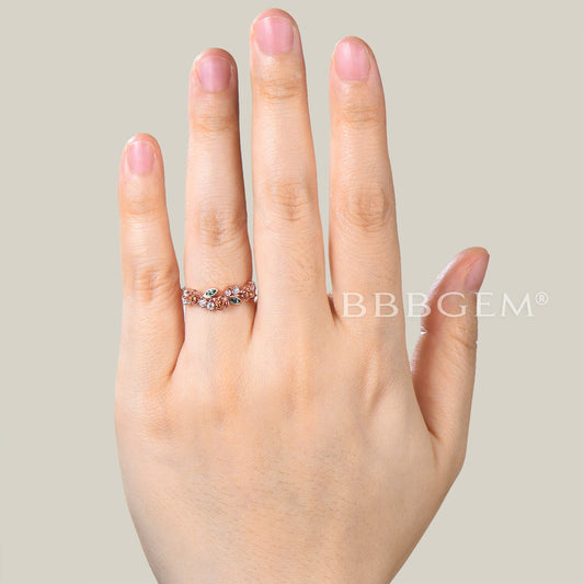 Multi Stone Flower Wedding Ring Citrine Diamond Emerald Nature Inspired Band
