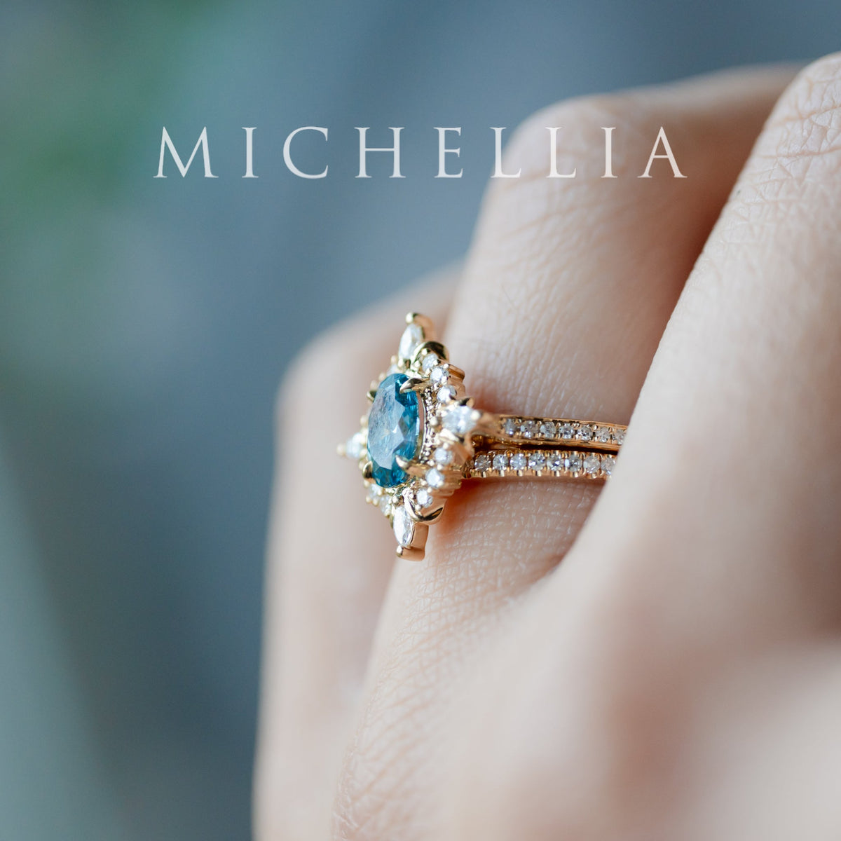 [Alessandra] IGI-Certified Teal Blue Diamond Engagement Ring, 18K Yellow Gold - One of A Kind & Ready-to-Ship