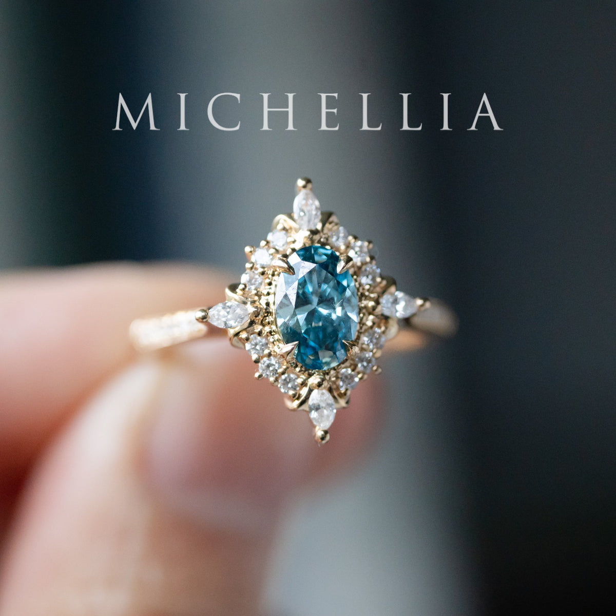 [Alessandra] IGI-Certified Teal Blue Diamond Engagement Ring, 18K Yellow Gold - One of A Kind & Ready-to-Ship