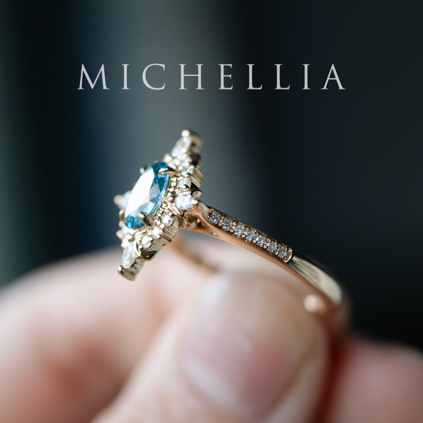 [Alessandra] IGI-Certified Teal Blue Diamond Engagement Ring, 18K Yellow Gold - One of A Kind & Ready-to-Ship