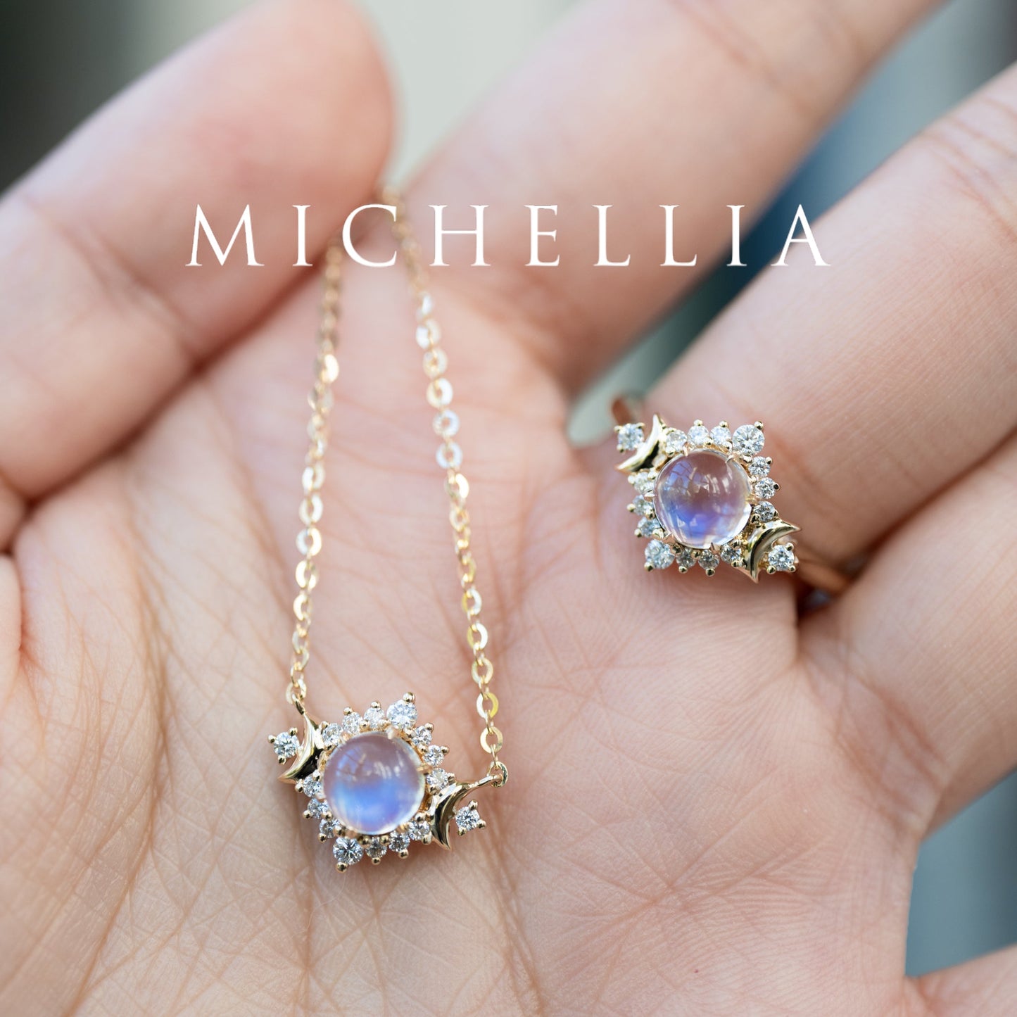 [Selene] Ready-to-Ship Moon Goddess Moosntone & Diamond Necklace