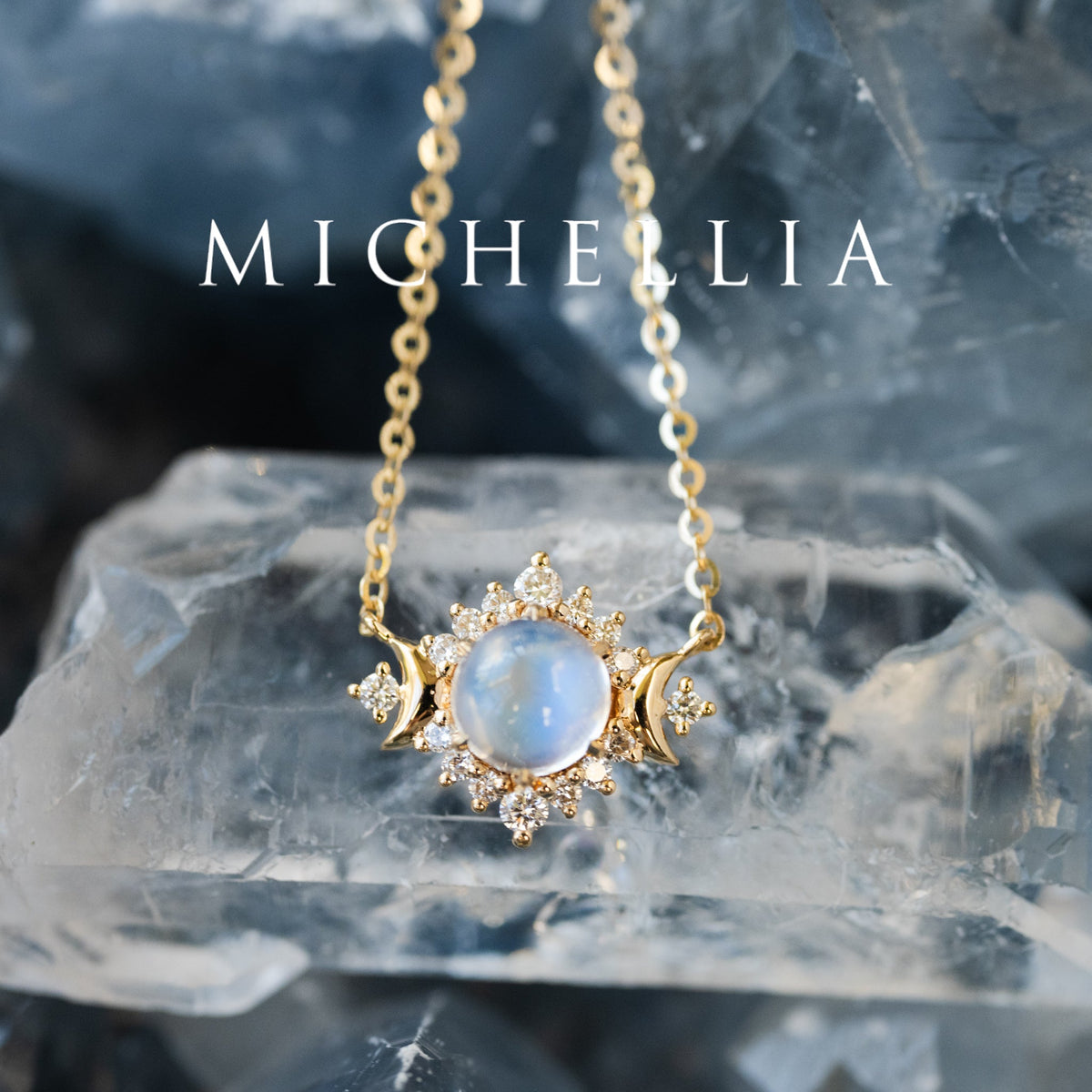 [Selene] Ready-to-Ship Moon Goddess Moosntone & Diamond Necklace