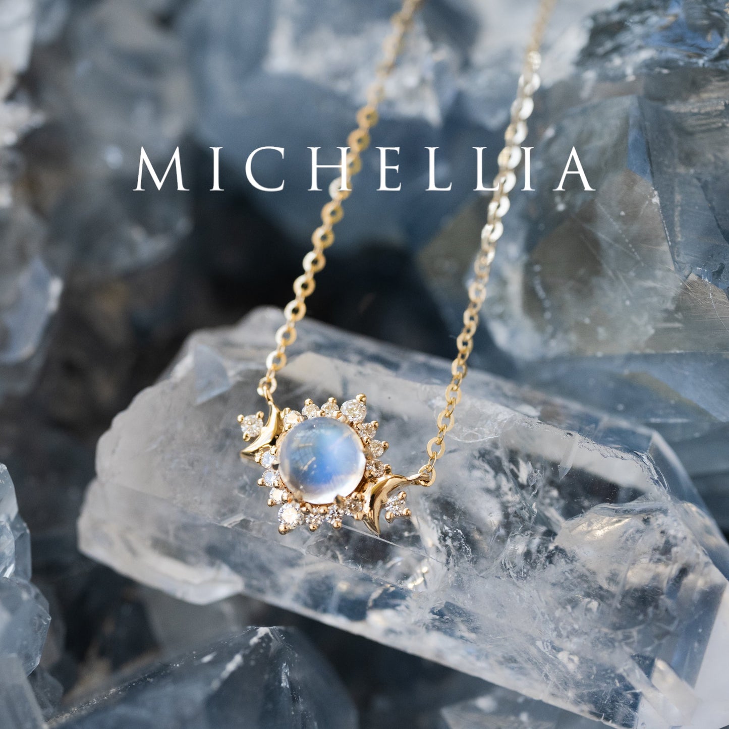 [Selene] Ready-to-Ship Moon Goddess Moosntone & Diamond Necklace