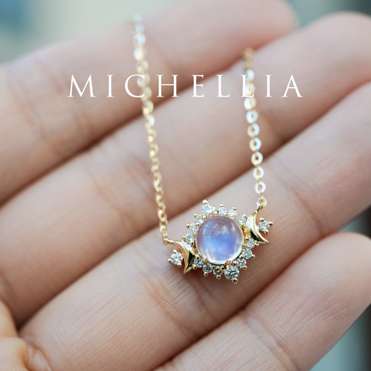 [Selene] Ready-to-Ship Moon Goddess Moosntone & Diamond Necklace