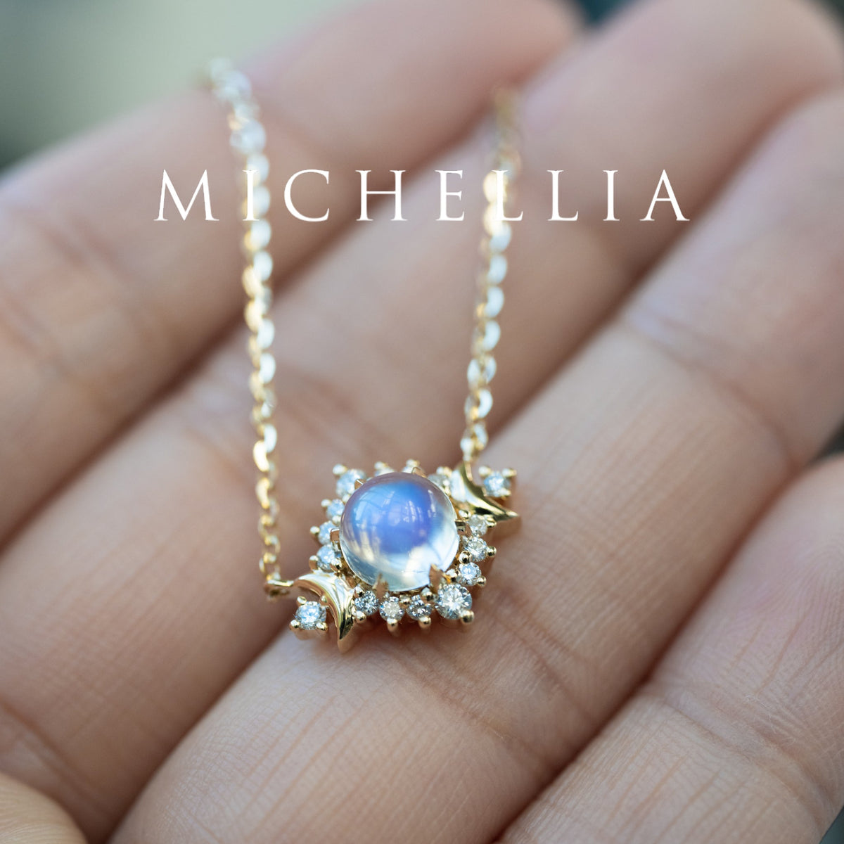 [Selene] Ready-to-Ship Moon Goddess Moosntone & Diamond Necklace