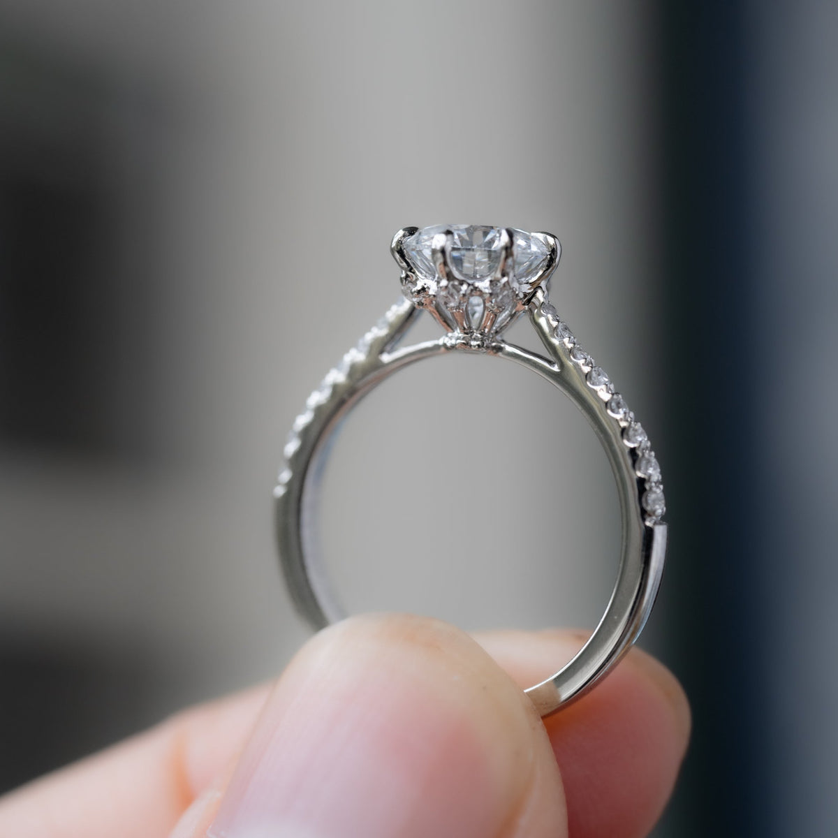 [Victoria] Classic Crown Solitaire Engagement Ring with 1.25ct Diamond with Eternity Pave Shank, Platinum, Ready-to-Ship & One-of-A-Kind