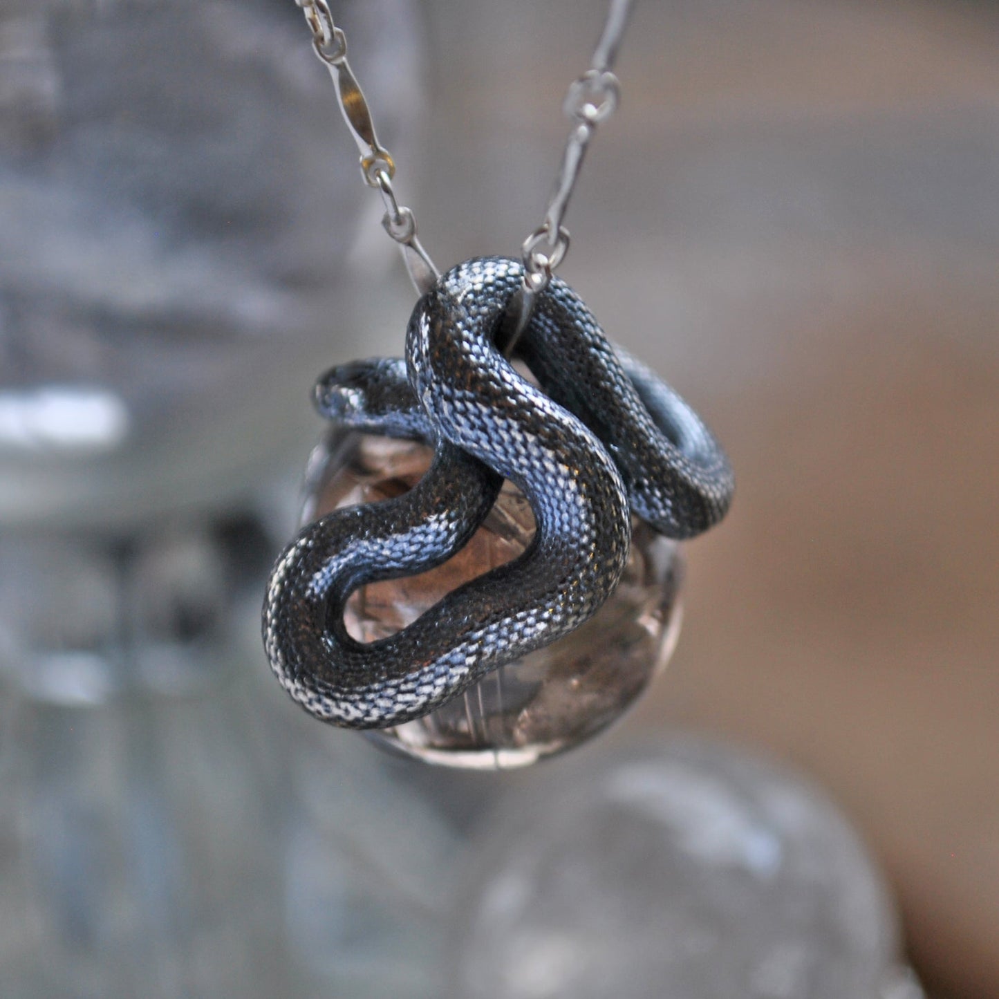 Snake Guardian - Smoky Quartz with Rainbows