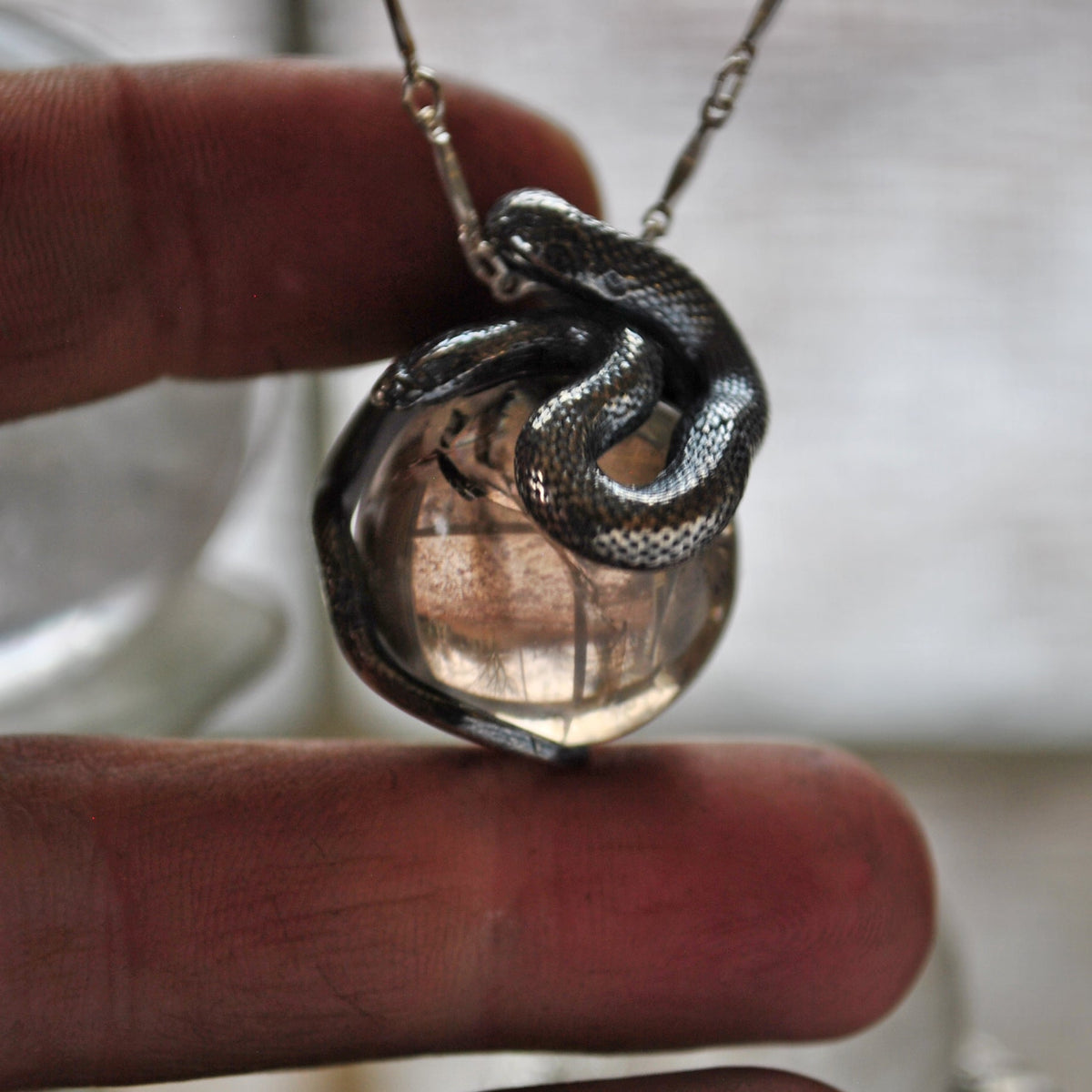 Snake Guardian - Smoky Quartz with Rainbows