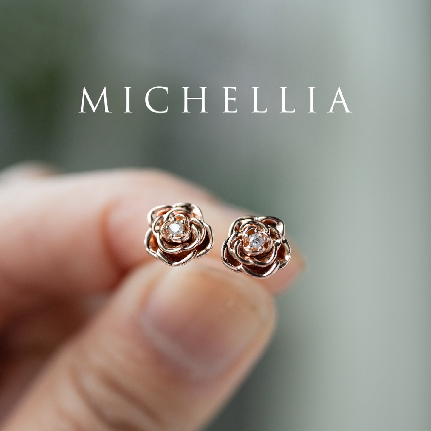 [Roselyn] The Petite Parisian Rose Natural Diamond Necklace & Earring Set - Limited Edition