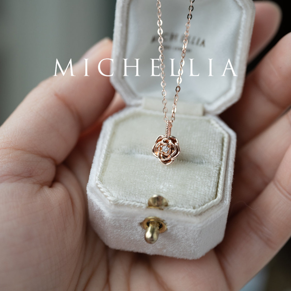 [Roselyn] The Petite Parisian Rose Natural Diamond Necklace & Earring Set - Limited Edition