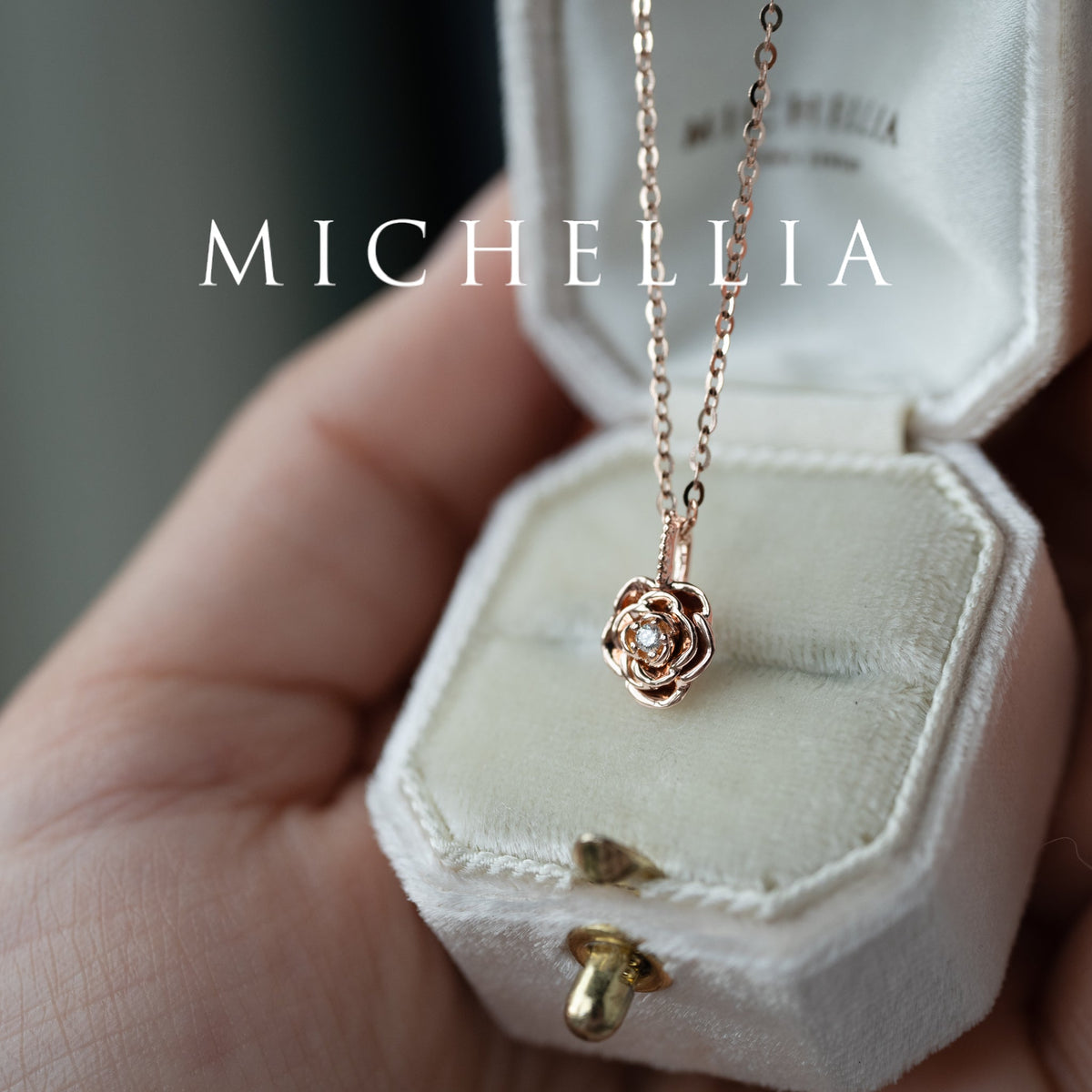 [Roselyn] The Petite Parisian Rose Natural Diamond Necklace & Earring Set - Limited Edition