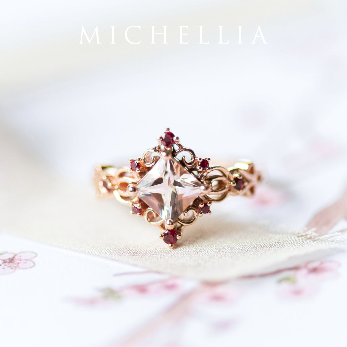 [Elsa] Vintage Square Princess Cut Ring in Moonstone