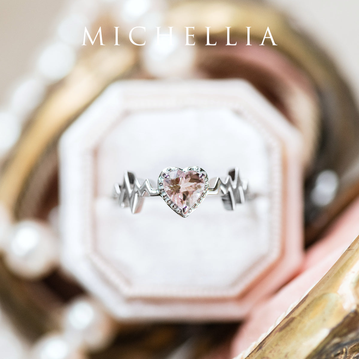 [Scarlett] Electrocardiogram Heartbeat Ring in Morganite