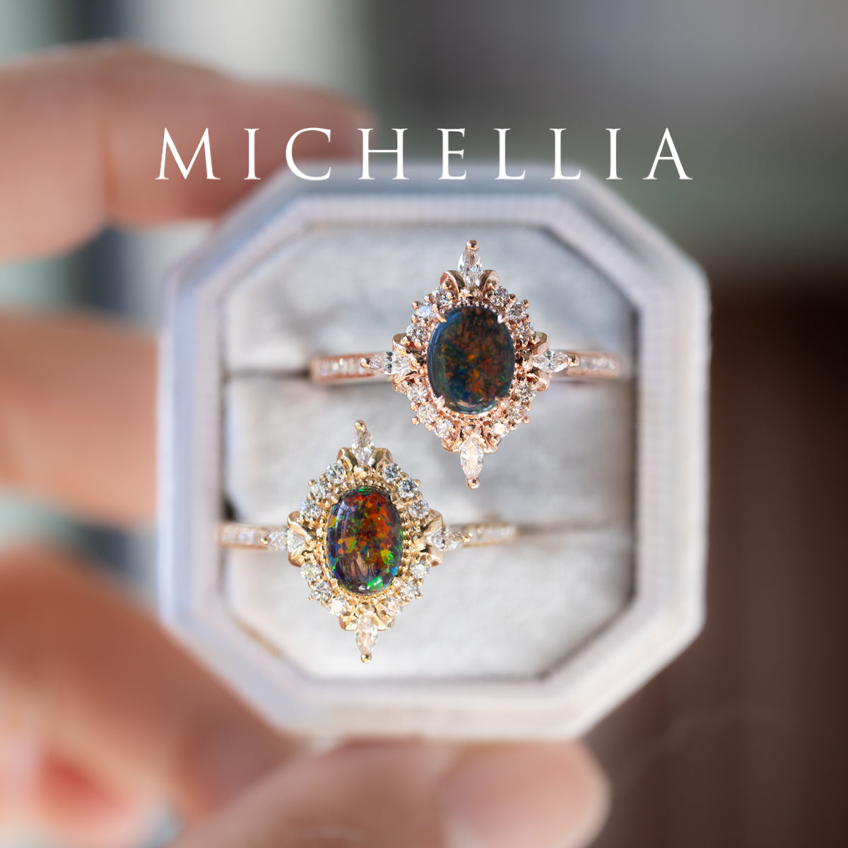 [Alessandra] Art Deco Oval Australian Black Opal Engagement Ring, 14K Rose Gold - One of A Kind & Ready-to-Ship