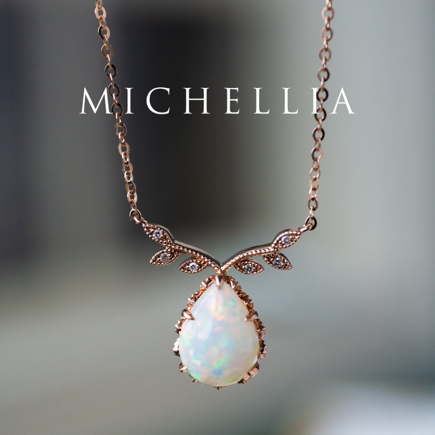 [Calantha] Bloom of Light Woodland Floral Teardrop Australian Opal Necklace  - One of A Kind & Ready-to-Ship