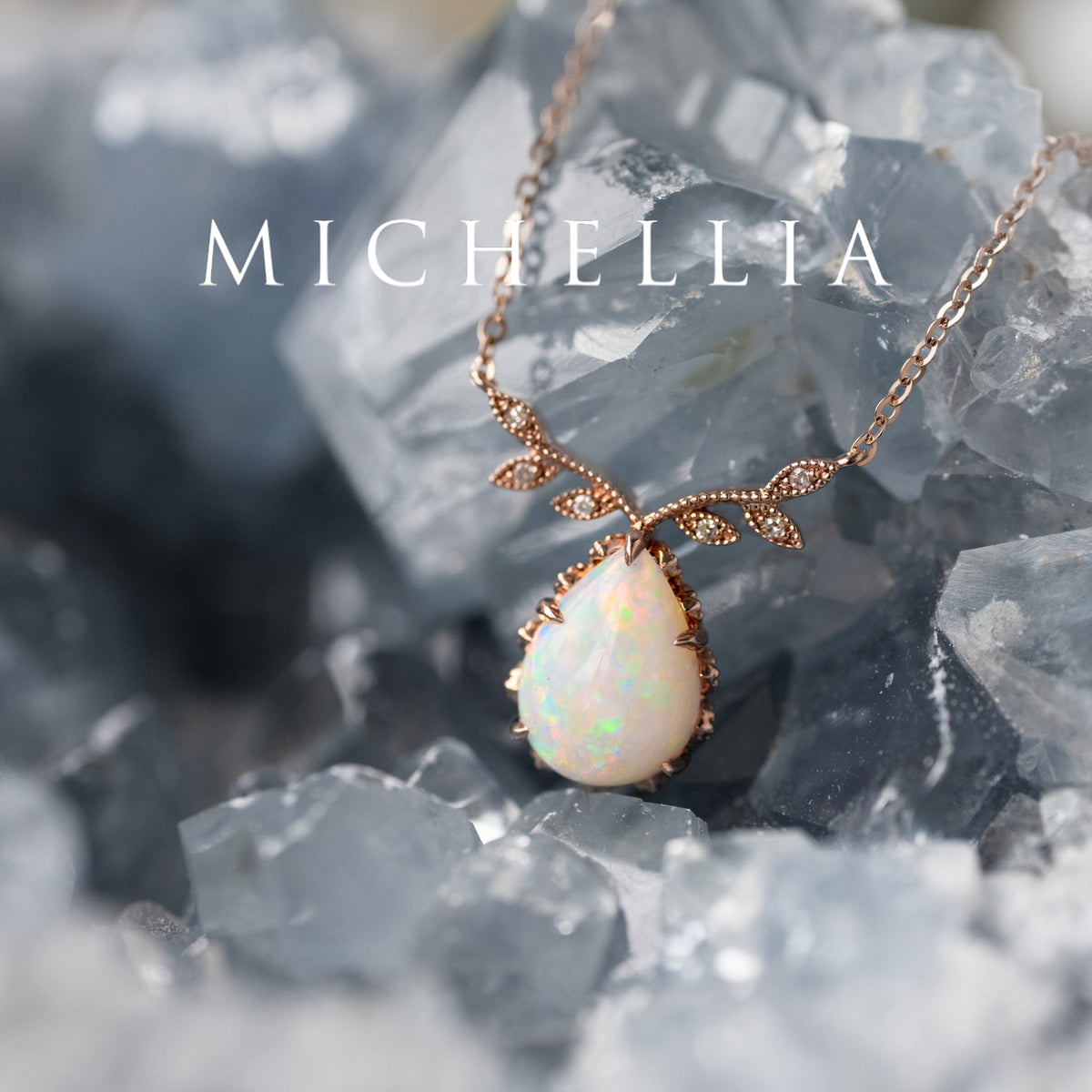 [Calantha] Bloom of Light Woodland Floral Teardrop Australian Opal Necklace  - One of A Kind & Ready-to-Ship