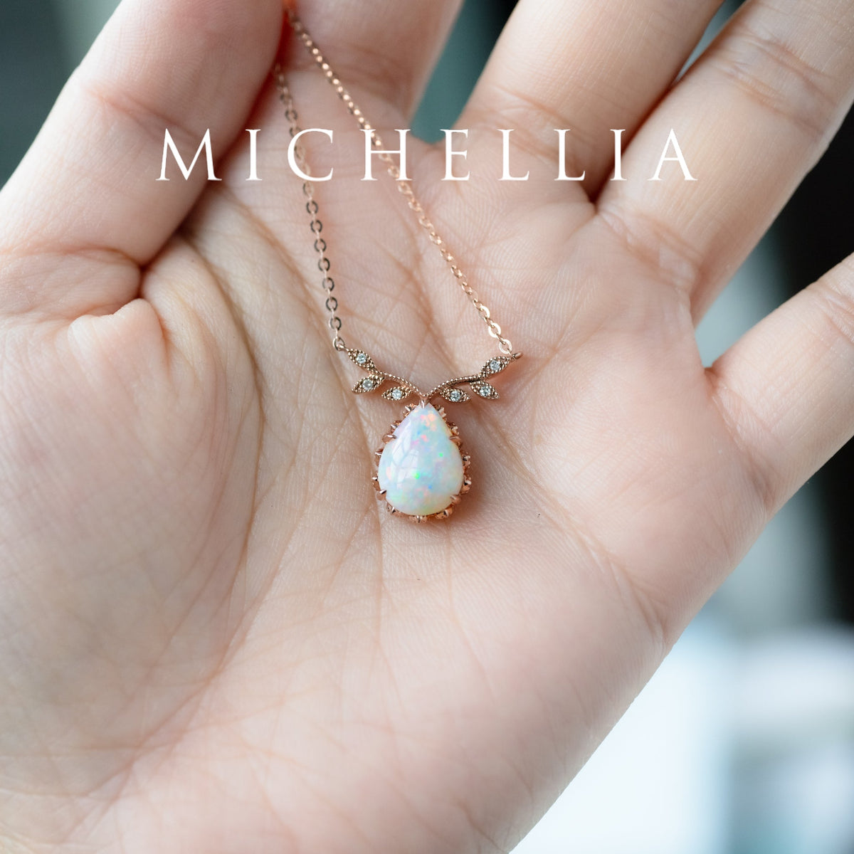 [Calantha] Bloom of Light Woodland Floral Teardrop Australian Opal Necklace  - One of A Kind & Ready-to-Ship