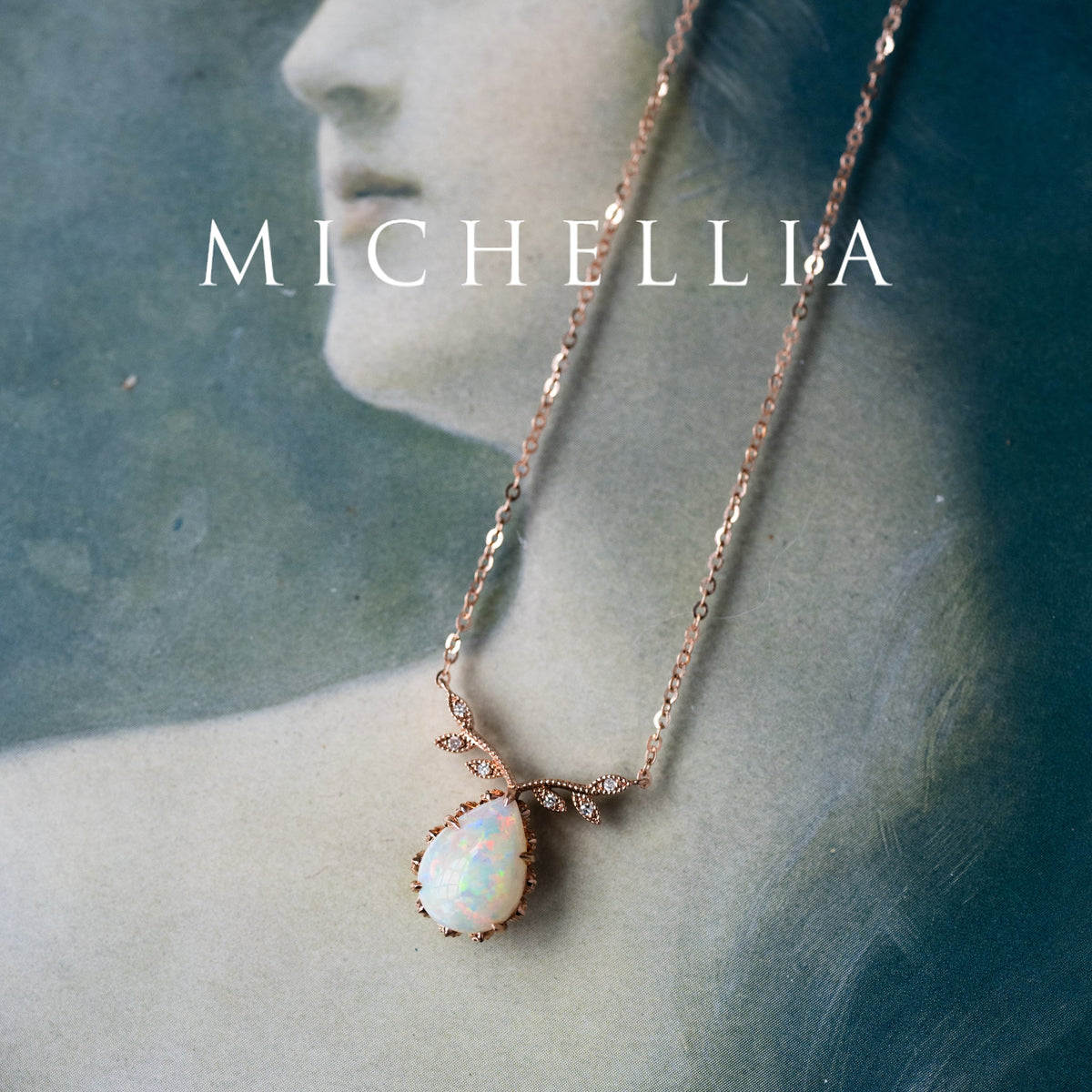 [Calantha] Bloom of Light Woodland Floral Teardrop Australian Opal Necklace  - One of A Kind & Ready-to-Ship