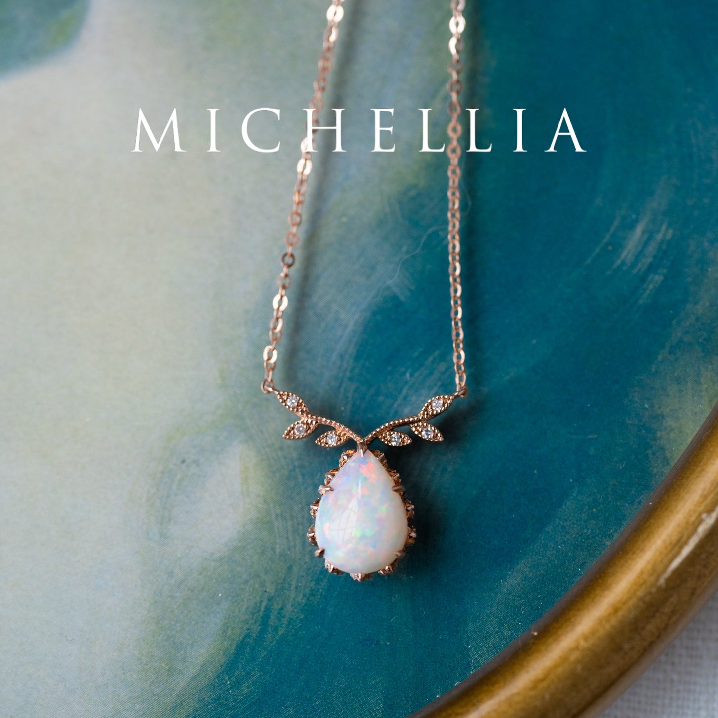 [Calantha] Bloom of Light Woodland Floral Teardrop Australian Opal Necklace  - One of A Kind & Ready-to-Ship