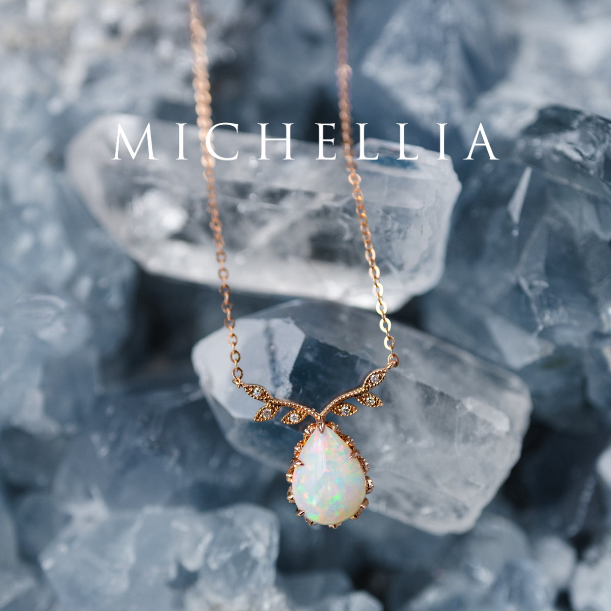 [Calantha] Bloom of Light Woodland Floral Teardrop Australian Opal Necklace  - One of A Kind & Ready-to-Ship