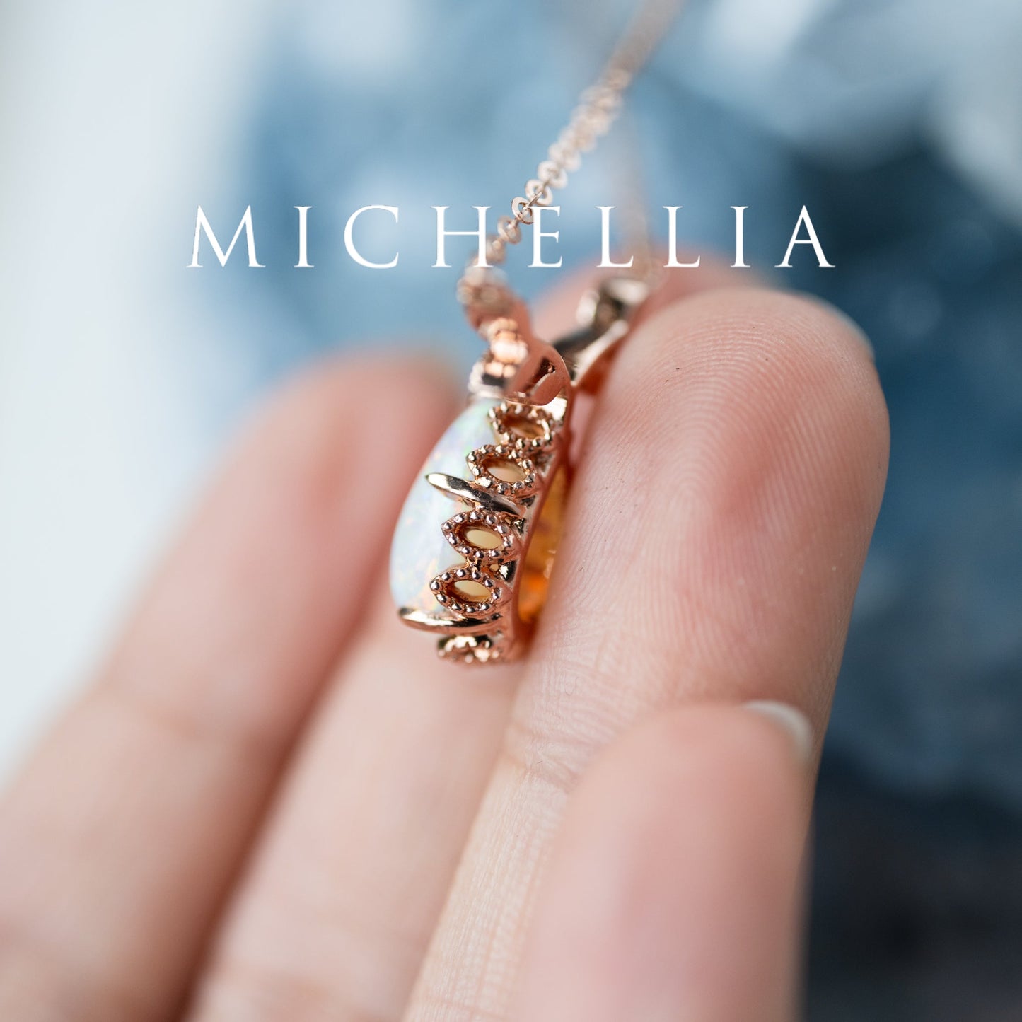 [Calantha] Bloom of Light Woodland Floral Teardrop Australian Opal Necklace  - One of A Kind & Ready-to-Ship
